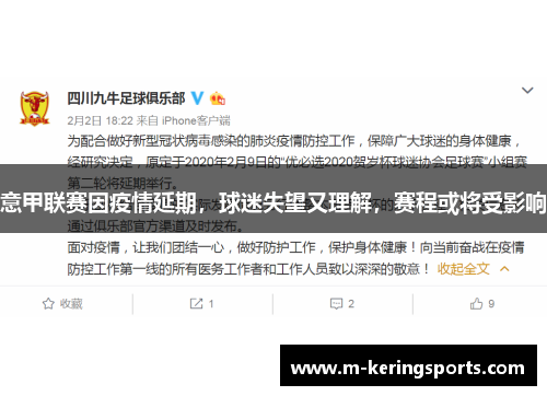 意甲联赛因疫情延期，球迷失望又理解，赛程或将受影响
